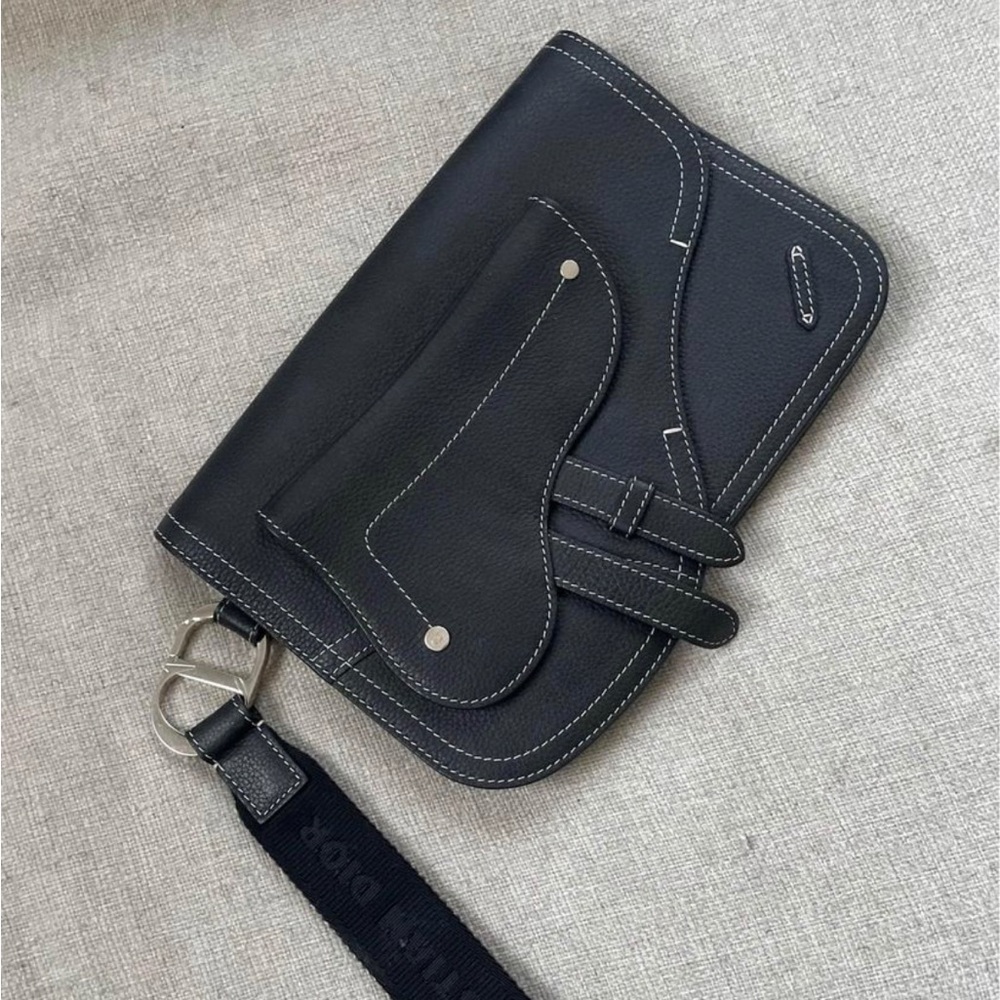 Dior saddle bag black leather with original box and bag